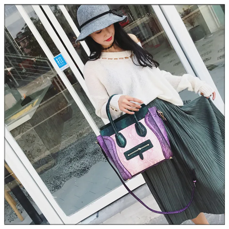 Leather Serpentine Handmade Luxury Patchwork Women Shoulder Bags Small Women Cross body bag snake skin women satchel bag (2)