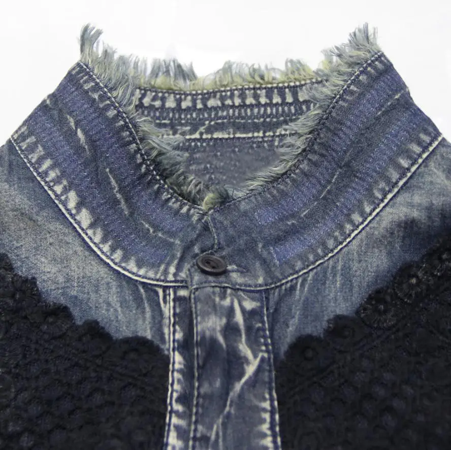 Chiarore Merletto Del Picture Donna Sottile Marca Di Retro Denim Vestito Buona Autunno Abiti Qualità Wj2895 Cucitura Modo 2018 Manicotto Increspature AIYwBqzq