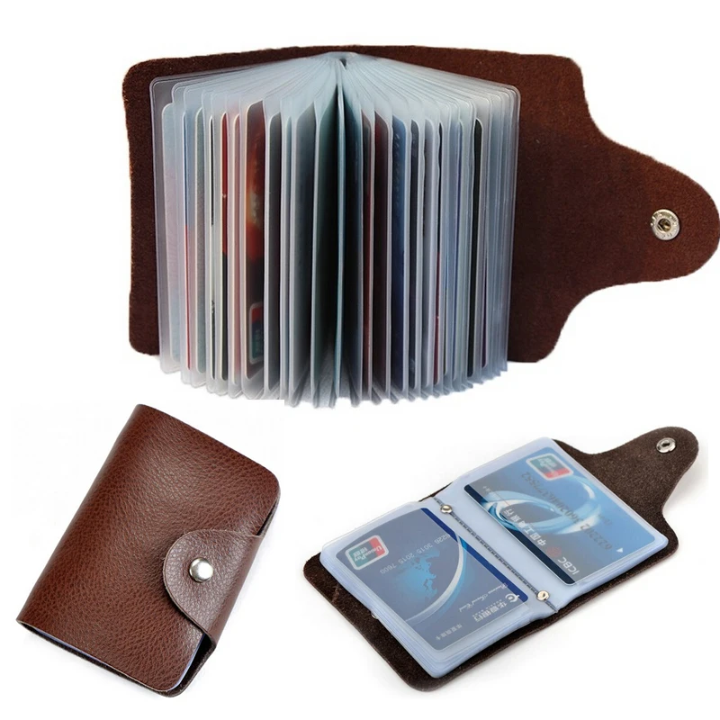 Nouvel arrivage de porte-cartes de visite en cuir véritable, sac d'identité pour femmes, porte-cartes de crédit, 26 emplacements pour cartes bancaires pour hommes