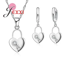 925 Серебряный ювелирный набор модная романтическая подвеска-сердце Бижутерия Ожерелье Серьги инкрустированный ключ узор для женщин