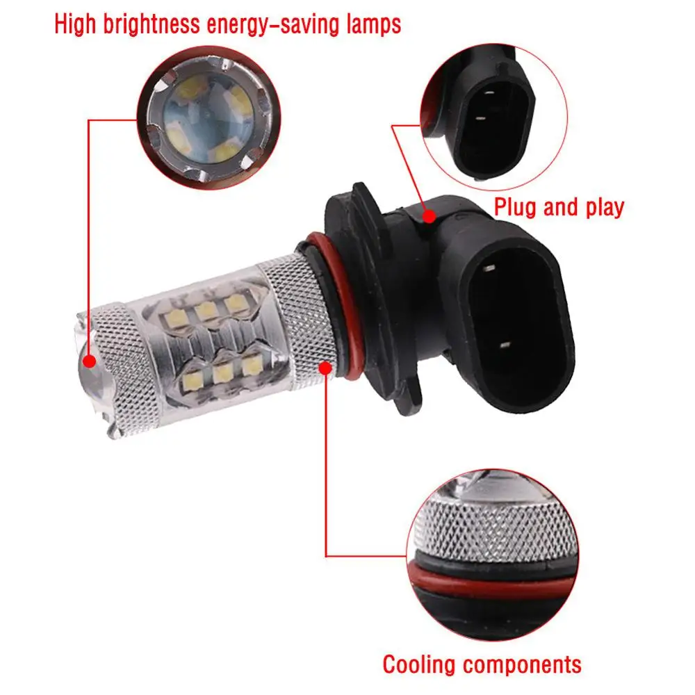 2 шт. Автомобильные светодиодные лампы H8 H11 9005 9006 6000 2828SMD 80 Вт|Передние LED-фары для