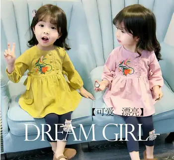 

2018 new spring and autumn 1-5 years old fashion ladies long-sleeved embroidered princess dress girls cotton bow dress tide