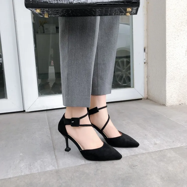 

Big Size 9 10 11 12 high heels sandals women shoes woman summer ladies Crossed slim-taped pointed buckled sandals