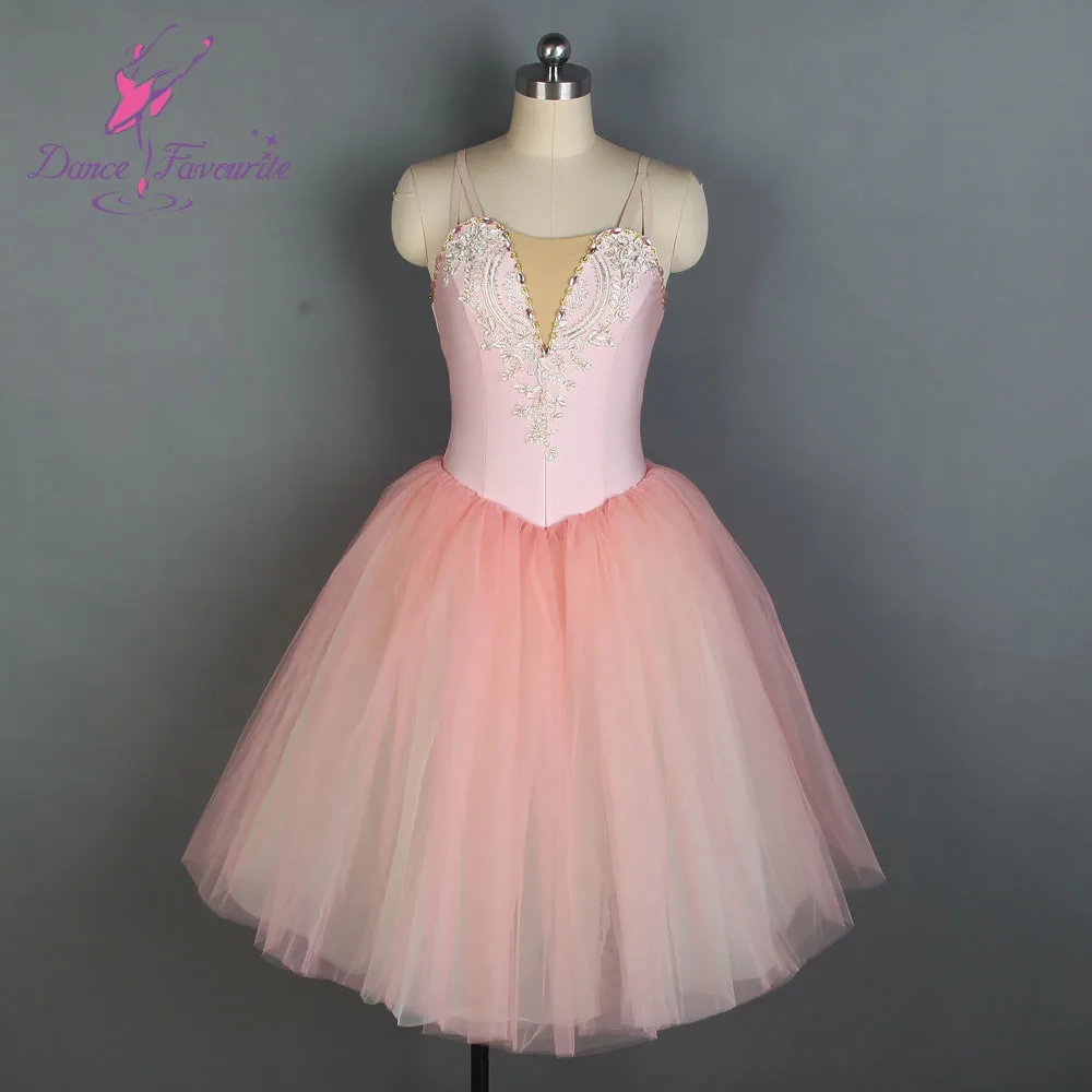 Камзол бледно-розового цвета, длинная романтическая Балетная пачка для девочек и женщин, сценический танцевальный костюм, балетная пачка