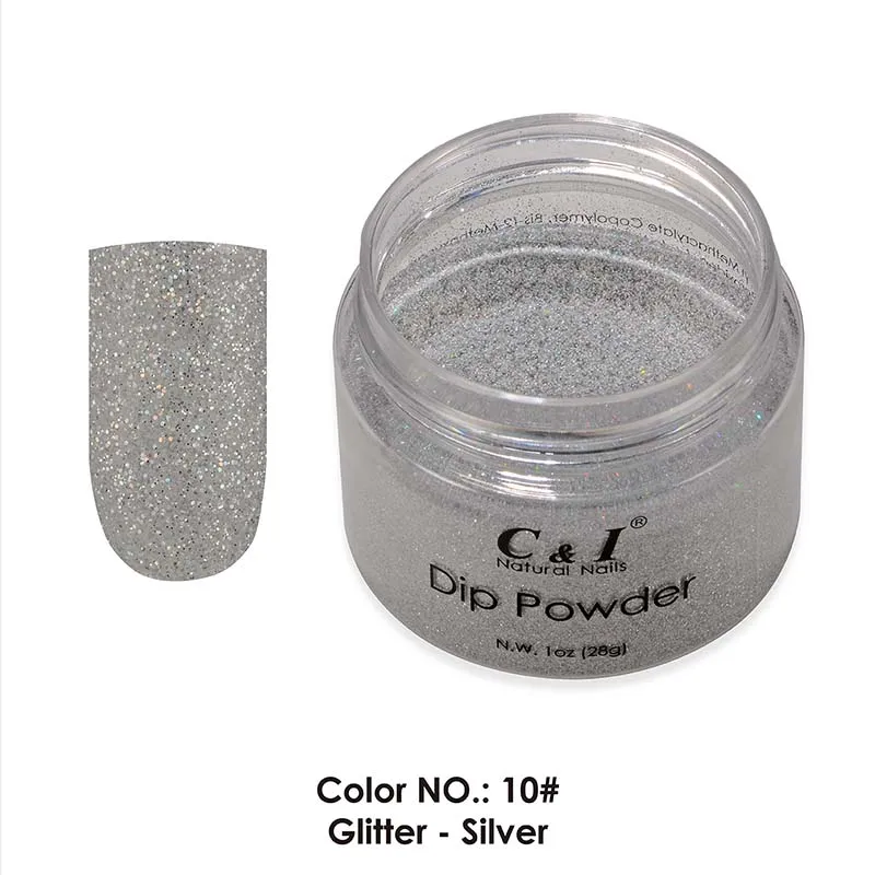 Dipping Powder Color NO.10 Glitter Silver Pearl Shine Color System 28g