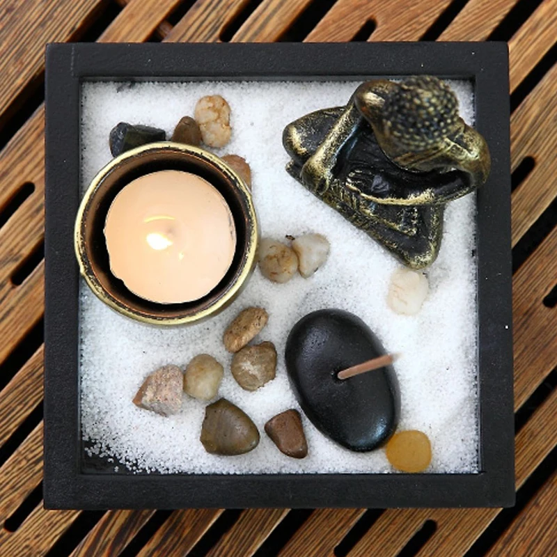 New Zen Garden Sand Kit Relax Spiritural Meditation Decor Buddha Tealight Holder