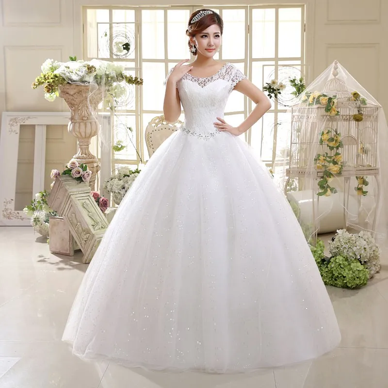 Настоящая фотография корейский стиль короткий кружевной рукав летний Стиль Модное свадебное платье свадебные платья со стразами Vestido Casamento - Цвет: Белый