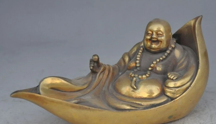 

Free Shipping 9"chinees Buddhism temple brass wealth lucky happy Laugh Maitreya Buddha statue
