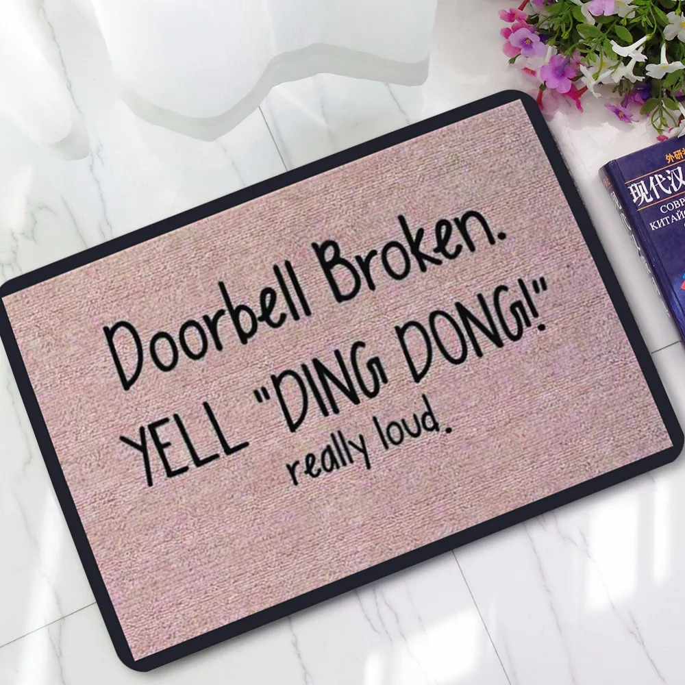Приветствуем коврики смешно знак "Дверные звонки сломанной yell Дин-дон" пол Кухня Ковры Туалет Tapete водопоглощение скольжения коврики