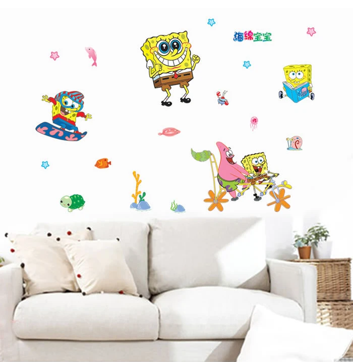 Us 6 88 Spongebob Squarepants Wall Sticker Vinyl Art Home Bedroom Marvel Poster Decor Decal In Wall Stickers From Home Garden On Aliexpress