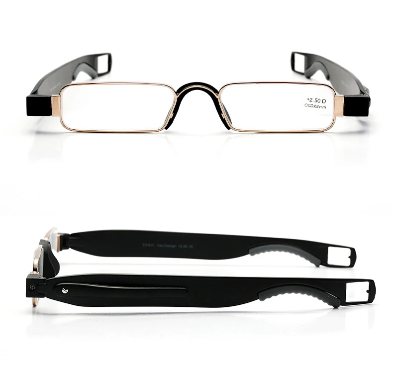 EOOUOOE маленькие 360 вращающиеся дизайнерские очки, оправа Вэнь, женские металлические TR90 вращающиеся ручки с крючком, мощные складные очки для чтения с сумкой - Цвет оправы: Черный
