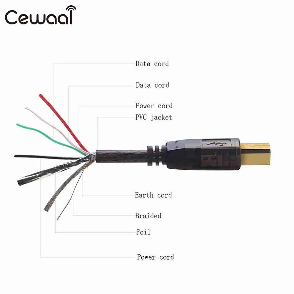 CEWAAL 10 м USB 2 0 A к B штекер позолоченный Дата кабель для принтера подключение
