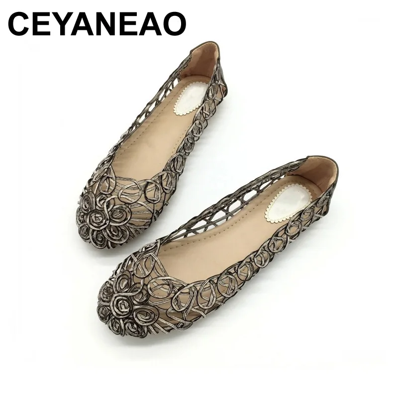 

CEYANEAO 2018 Women Flats Sandals Slip-On Openwork Floral Covered Female Shoes Handmade shoes Ladies Footwear Zapatos Mujer