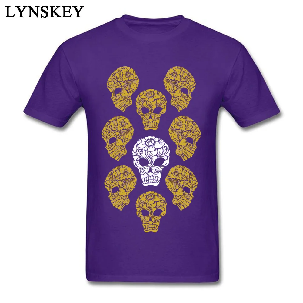 100% Cotton Men Short Sleeve T-Shirt Printed On Tops Tees Cheap Design Crewneck Tee Shirts White and gold skull heads White and gold skull heads purple