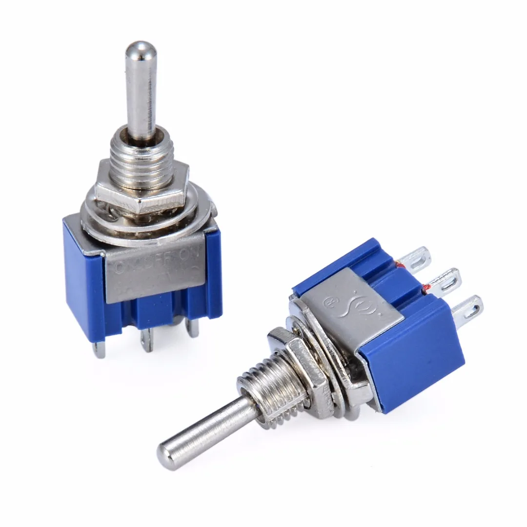 10pcs/lot Dark Blue 3-Position SPST Switch 3 Terminals Latching Mini Toggle Switches 6A 125VAC/3A 250VAC For Motors Mayitr