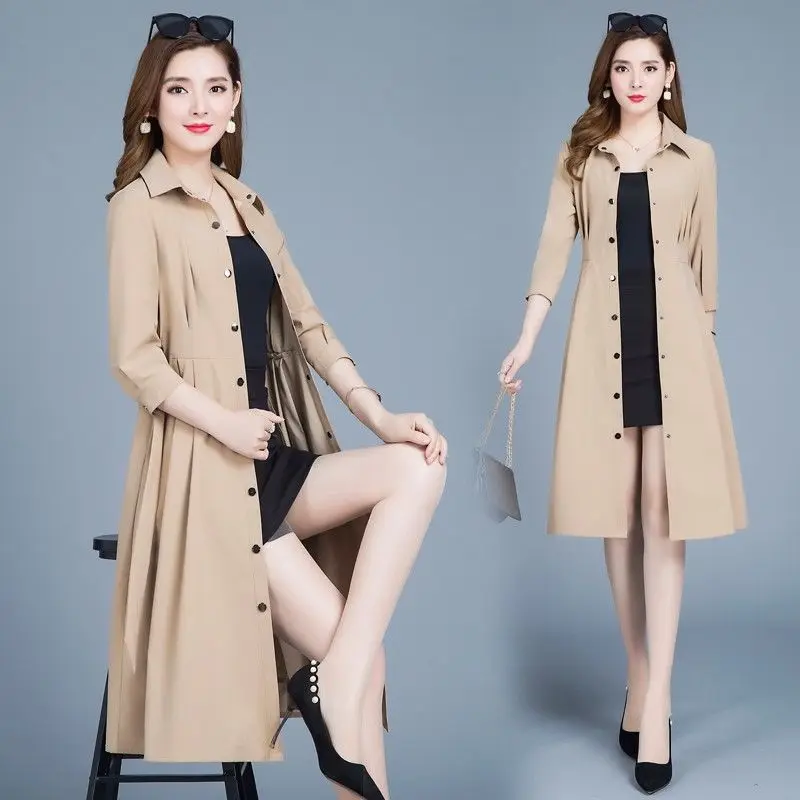 

Women Long Trench Double Breasted Loose Size Wist Sexy Autumn /Spring Coat Solid Pocket Long Sleeves V-Neck Apparel Top Fashion