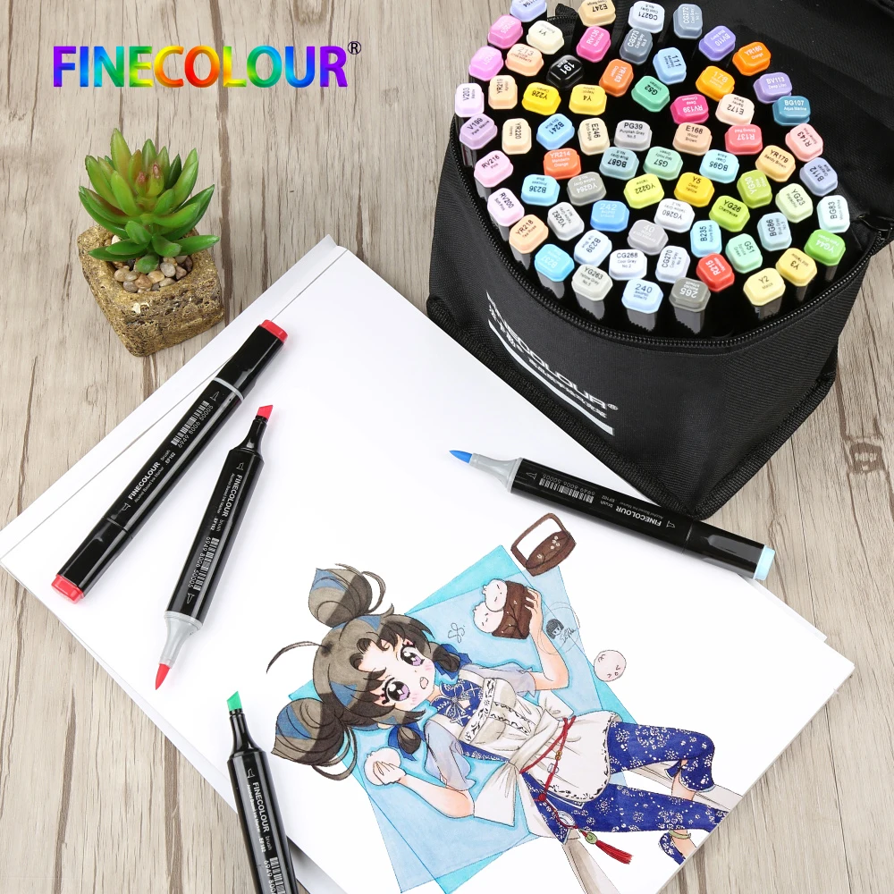 Finecolour EF102 Double-headed Soft Brush Professional Sketch Drawing Art Markers Pen 240colors+25pcs skin color art supplies