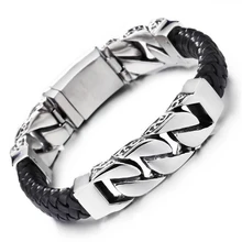 В стиле «панк-рок» Для Мужчин's Плетеная кожа Браслеты Нержавеющая сталь Обёрточная бумага байкерские панцирного плетения кубинский браслет Для мужчин Модные украшения Браслеты Hombre