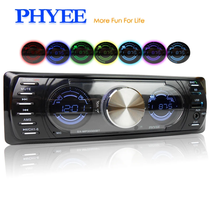 Дешево 1 Дин Автомагнитола Bluetooth двойной экраны стерео аудио MP3 ID3 WMA USB TF A2DP громкой связи ISO головного устройства PHYEE SX MP33300BT
