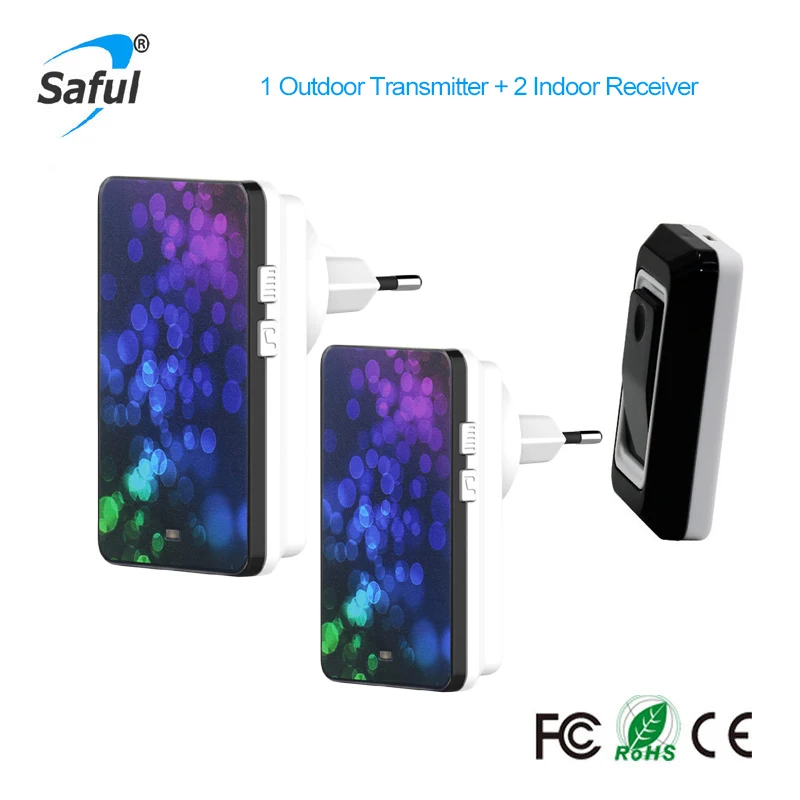 Saful Waterproof New EU Plug-in Wireless DoorBell Kit door wireless bell easy install 28 rings Smart Wireless Door bell Saful Waterproof New EU Plug-in Wireless DoorBell Kit door wireless bell easy install 28 rings Smart Wireless Door bell