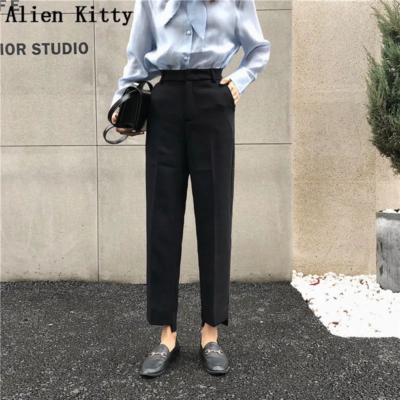 

Alien Kitty New 2019 Summer High Waist Hot High Quality Casual Empire Slim Loose Pencil Black Plus Size Ankle-Length Trousers