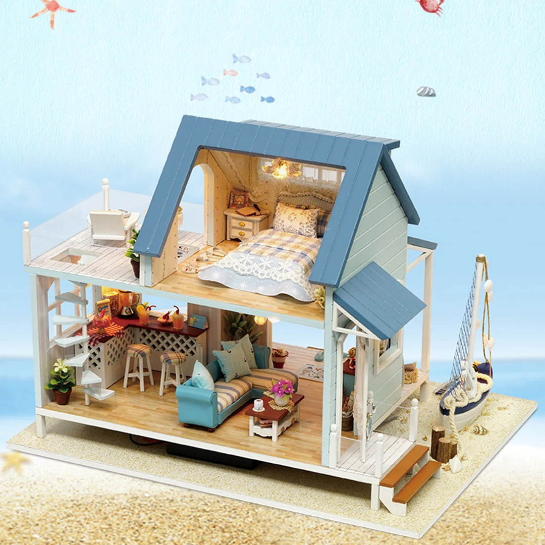 DIY Кукольный дом деревянный кукольный домик Миниатюрный Кукольный домик Мебель Набор игрушек для детей Рождественский подарок Карибское море креативный набор "дом"