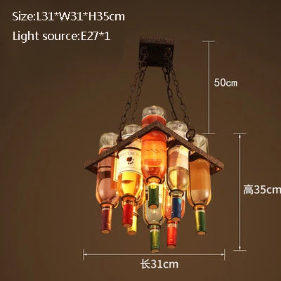 Ретро промышленный стиль лофт люстра креативная Персонализированная бар кафе бар ресторан украшение железная бутылка вина люстра E27 - Цвет корпуса: L31XH31cm