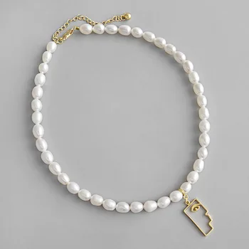 

Face Pendant S925 Silver Necklace Simple Baroque Freshwater Pearl Abstract Portrait of Female Neck Circle Bohemian Style Japan