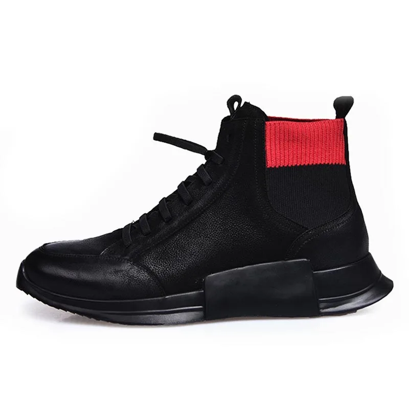 Inverno Lining fleece Homens Top Homem Alta De Forro Sapatos Calçados Martin Plataforma Couro Genuíno Ankle Lã Casuais Lace Normal Boots Grosso Dos Patchwork Up BxgET