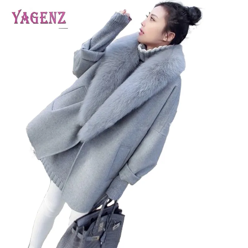 New Women Coat Warm Winter Wool Lapel Coat Khaki Loose Top