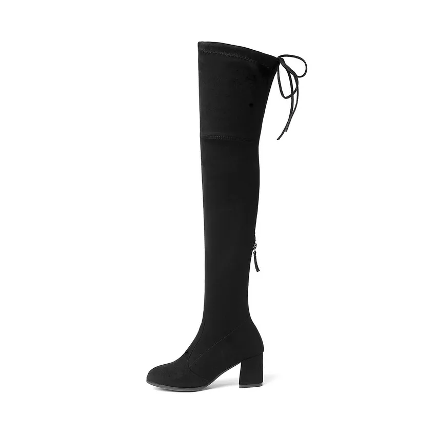 QUTAA Women Over The Knee High Shoes Platform Zipper All Match Square High Heel Sexy Winter Boots Women Boots Size 34-43