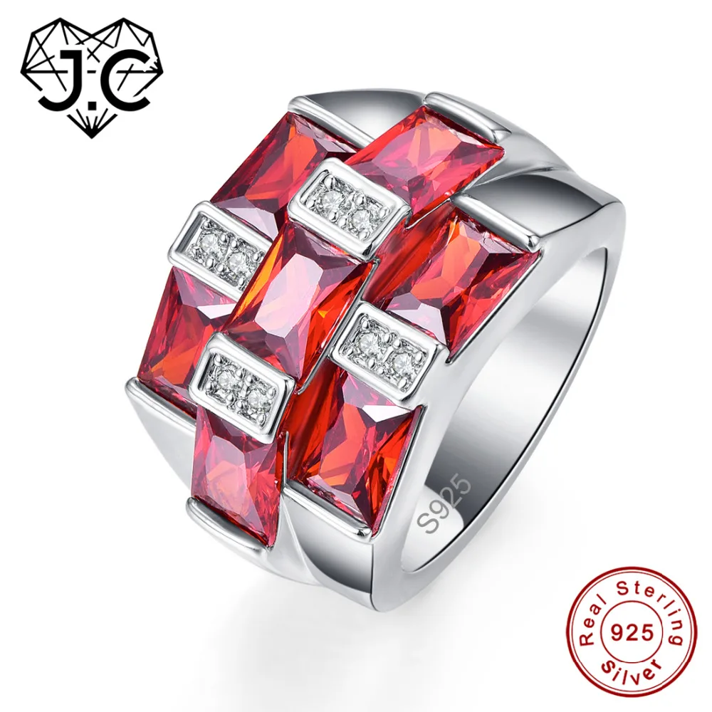 

J.C Unique Design Emerald Cut Garnet & Morganite 925 Real Silver Ring Size 6 7 8 9 Luxury Elegant Women Anniversary Fine Jewelry