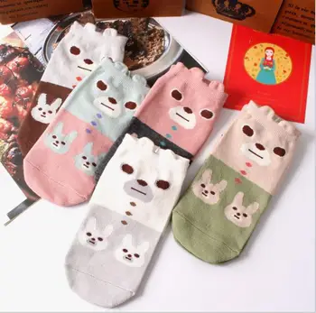 

Apparel Accessories Women's Socks cotton color Cartoon Cute rabbit lady short low cut ped sock 10 pair/lot mix 299896