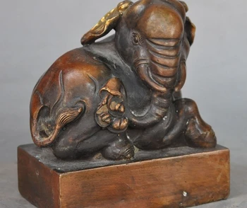 

China Palace Bronze Gilt lucky animal Elephant Imperial Seal Stamp Signet Statue