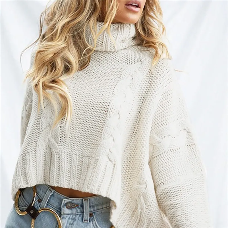 Loose knit pullover sweater women winter 2018 Women Solid O-Neck Knitted Warm long Sleeve Turtleneck Sweater Blouse N06#N (4)