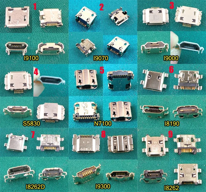 

9model 90X micro usb connector socket charging port 7Pins for samsung I8262D I8190 I9100 S5830 I9300 I9000 N7100 and other model