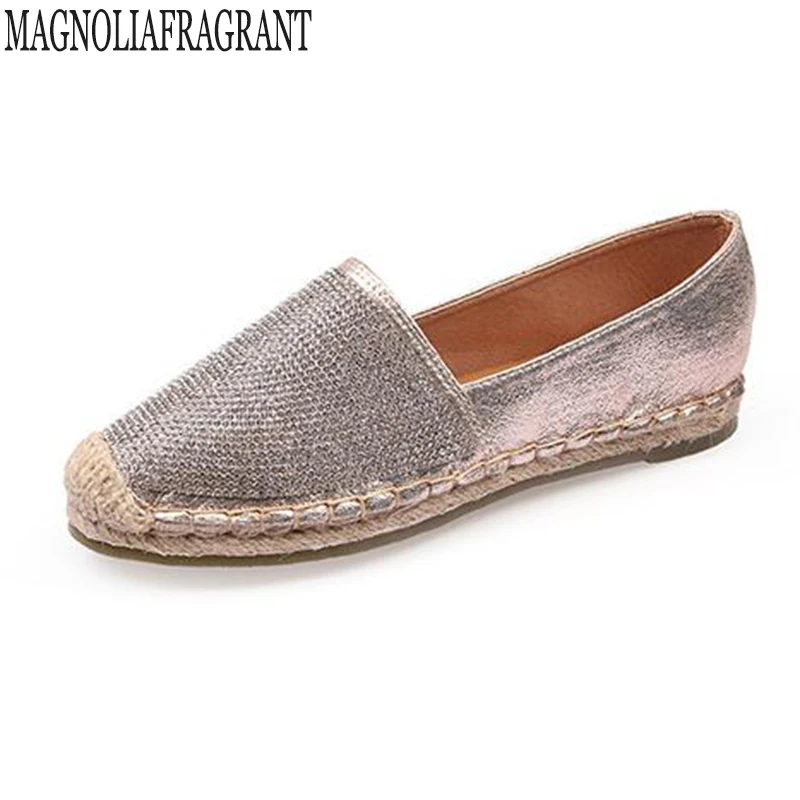 

2018 Spring Autumn Women Loafer Round Toe Espadrilles Rhinestone Comfortable Hemp Bottom Women Shoes Slip On Zapato Mujer z89