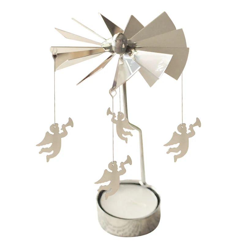 Spinning Rotary Metal Carousel Tea Light Candle Holder Stand Light Xmas Gift angelin Candle