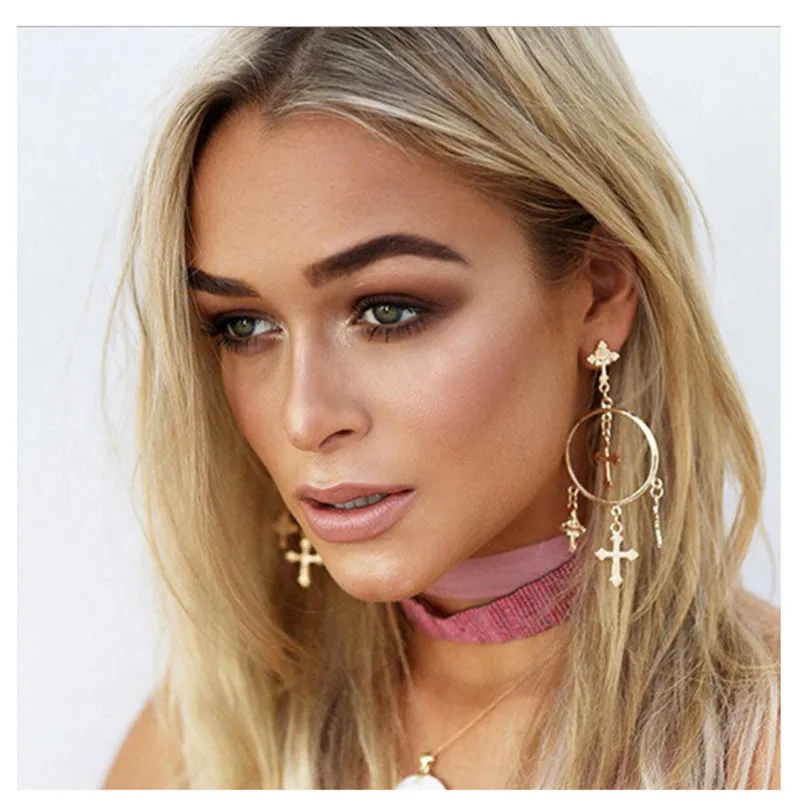 2018 Fashion Earrings for women Cross Earring Retro Art Dangle Earring Eardrop Ear Jewelry For gift Brincos J19#N (3)