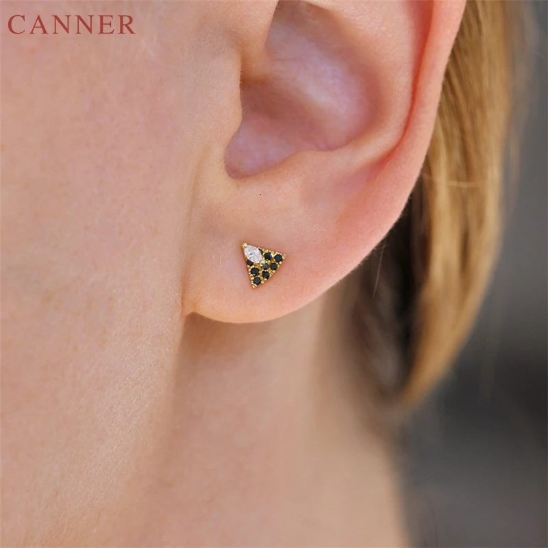 Geometric Triangle Stud Earrings for Women Gold Small Earrings 2019 Black Zircon Crystal Earring Fashion Jewelry pendientes C40