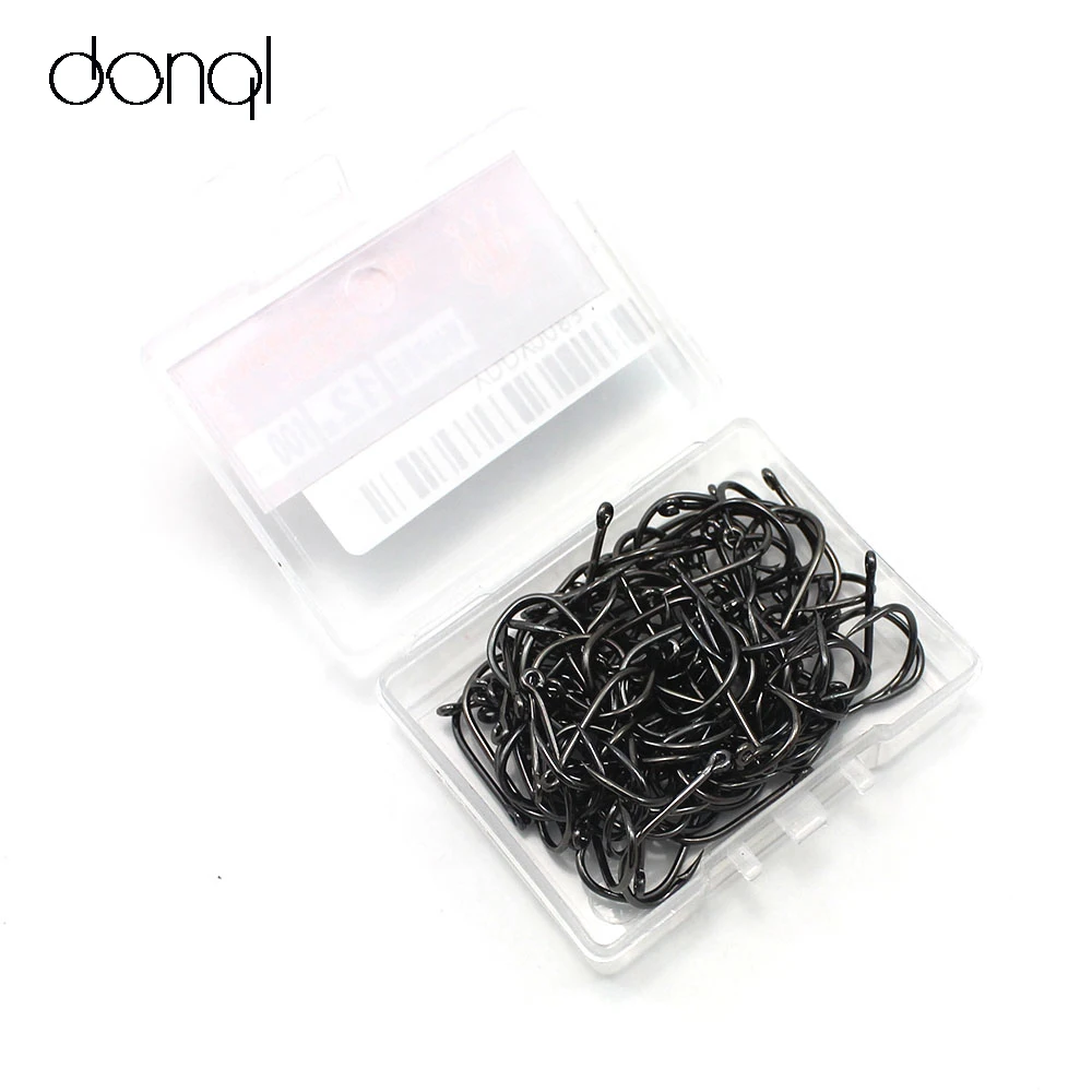 

DONQL 100pcs/lot Carbon Steel Fishing Hook Jig Hooks Fishhooks with Hole Fish Fly Fishing Tackle Box