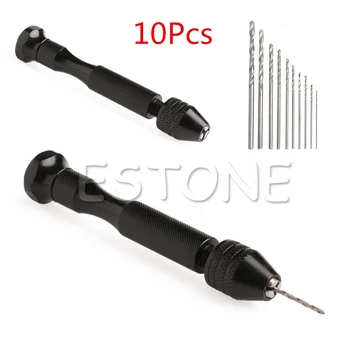 

10pcs/Set Micro Aluminum Hand Drill Keyless Chuck Twist Drills Rotary Tools