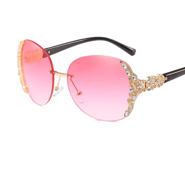 Luxury Brand Designer Rhinestone Sunglasses Frameless Round Oversize Sunglasses Female Gradient
