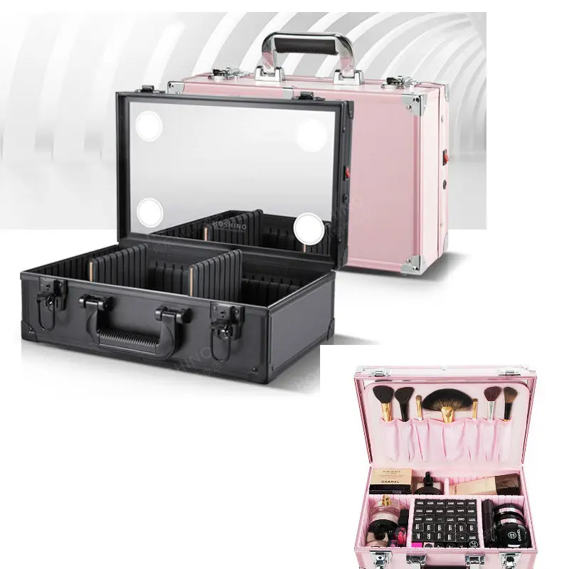 Professional portable cosmetic case with Mirror storage Box LED Makeup