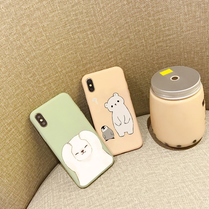 

Cute Cartoon Polar Bear Pattern Case For iPhone 6S 6 8 10 6 Plus 8 Plus Silicon Candy Color Back Cover For iPhone X Xs Max Xr 6