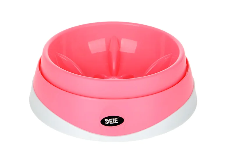 DELE Pet Dog Cat Food Bowl Slow Feed Anti-skid Bottom Plastic Dog Cat Interactive Slow Feeding Bowl Blue Pink Feeder Bowls (7)