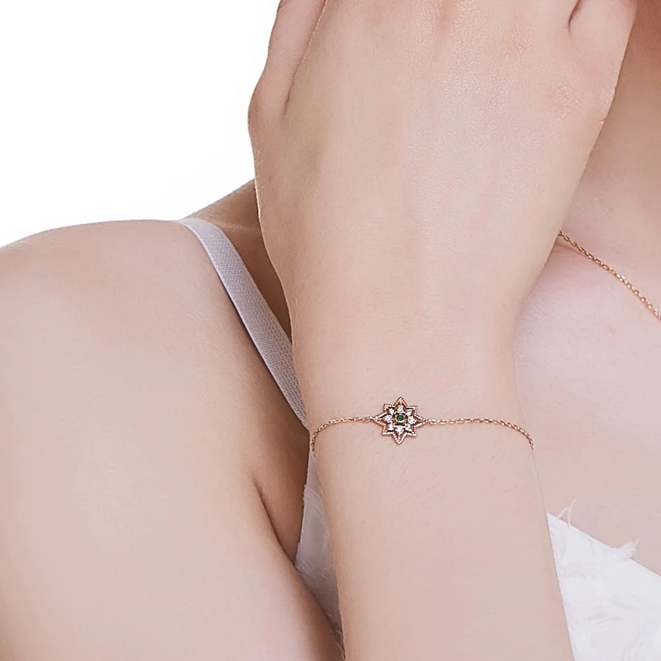ALLNOEL 925 пробы Серебряный настоящий натуральный изумруд браслет для женщин драгоценный камень ювелирные изделия Снежинка зеленый камень свадебные браслеты