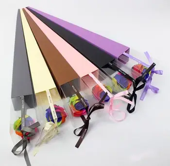 

Single Rose Packing Box Lover Wedding Annivesary Flower Shop Special packaging Paper & PVC with Ribbon 100pcs\lot Free shipping