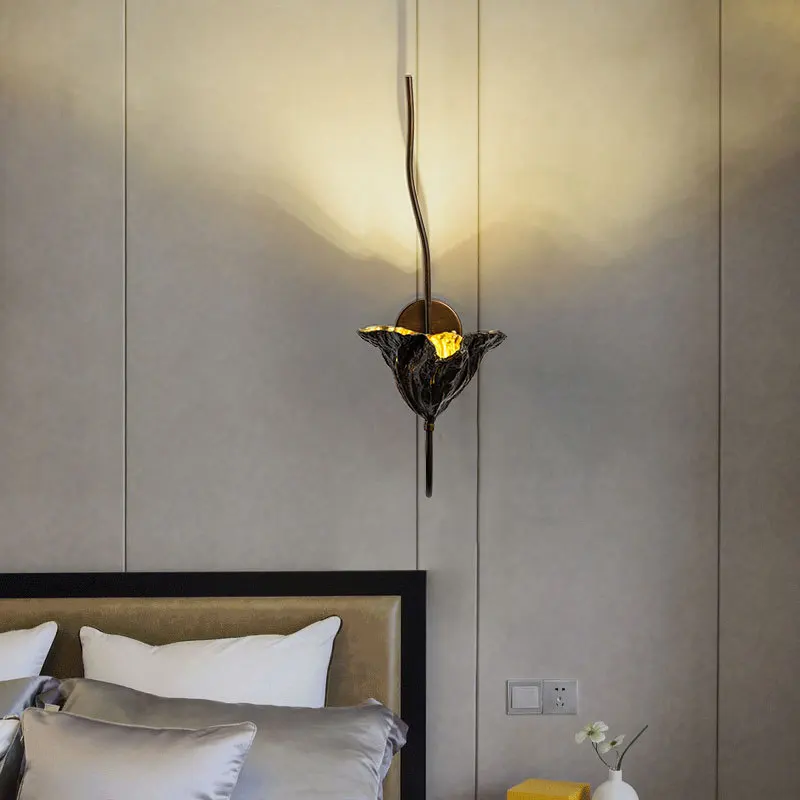 Новый китайский стиль китайский настенный светильник прикроватная тумбочка для спальни Гостиная настенный прохода коридор лист лотоса