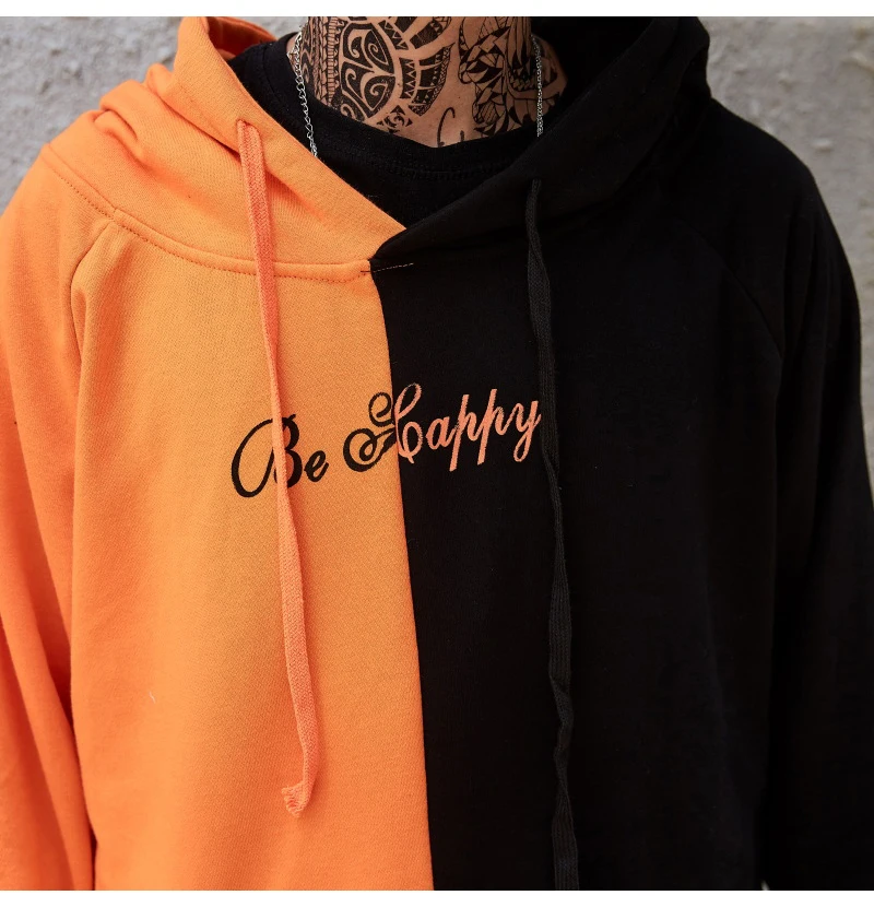 Aolamegs Hooded Sweatshirts Men Women Patchwork Smile Print Hoodie Fashion Casual Hip Hop Streetwear Contrast color Men Clothing (17)